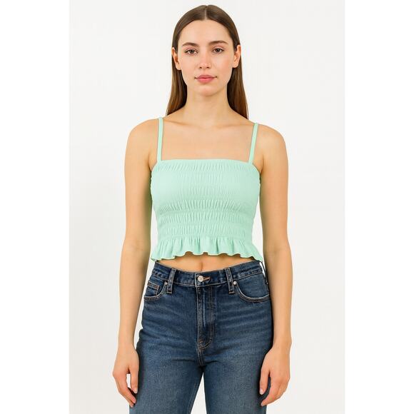 Ocean Drive Smocked Crop Top with Ruffle Hem & Adjustable Straps - Size Small - Picture 1 of 7